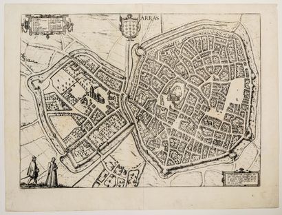 null 63 - PAS-DE-CALAIS. XVIth map of the city of ARRAS. By Braun and Hogenberg,...