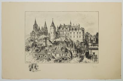 null 424 - INDRE-ET-LOIRE. View of the city of "LOCHES" by Albert ROBIDA. Lithograph...