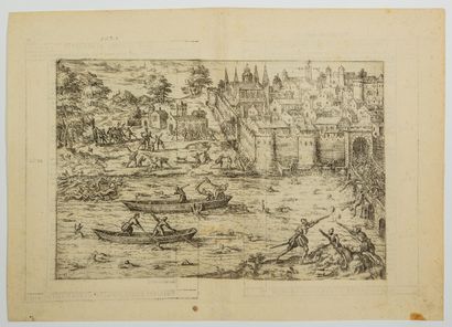 null 401 - INDRE ET LOIRE. « LE MASSACRE DE TOURS » (Juillet 1562) Gravure d’Hoggenberg....