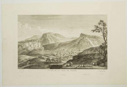 null 120 - JURA. "1st View of the City of SALINS" Engraving 18th c. A.P.D.R. (With...