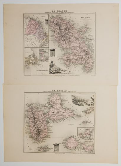 null 499 - ANTILLES. 2 Cartes gravées par Lecoq et Barbier, Migeon, Éditeur (c 1886)...