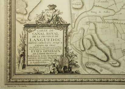 null 286 - CANAL DU MIDI. HÉRAULT. AUDE. 1774. Very large Map (58 cm x 2m 70 cm):...