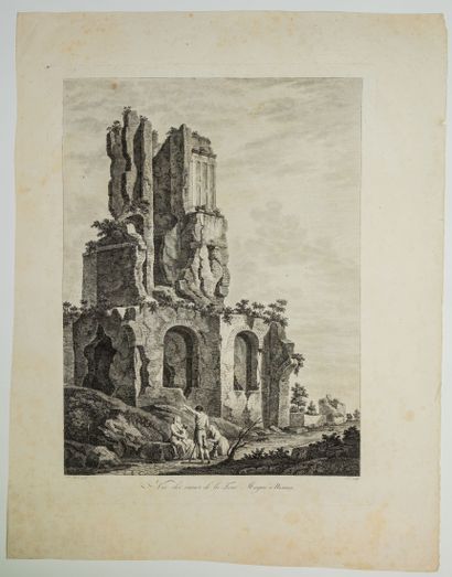 null 232 - GARD. NÎMES. « Vue des ruines de la Tour-Magne à Nismes. » Mle Levée Aqua...