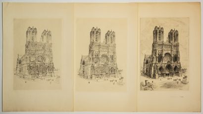null 166 - THE CATHEDRAL OF REIMS (51) by Albert ROBIDA. Set of Three State, from...