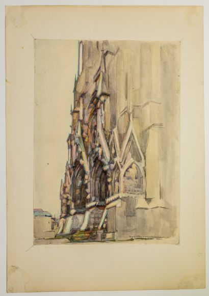 null 167 - MARNE. CATHEDRAL OF REIMS. "Watercolor by J.H. RIOUX, on mission in REIMS,...