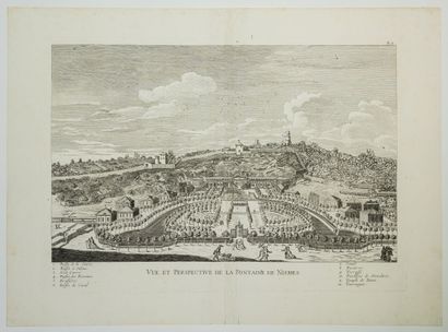 null 234 - GARD. NÎMES. Eighteenth century engraving "View and perspective of the...