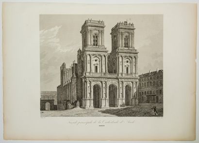 null 254 - GERS. "Main facade of the Cathedral of AUCH" Drawing by Chapuy, engraved...