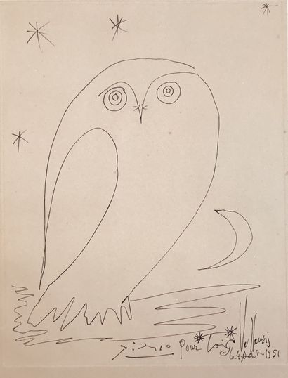 null Pablo PICASSO (d'après) Chouette sous les étoiles, Vallauris, 1951 Engraving...