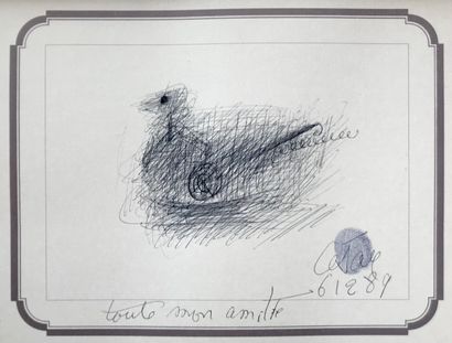 null CESAR BALDACCINI (1921-1998) The Bird Ballpoint pen drawing, signed, thumbprint...
