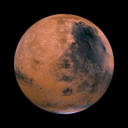 null Nasa. GRAND FORMAT. Planète Mars. Vue de l'hémisphère "Syrtis Major" de la planète...