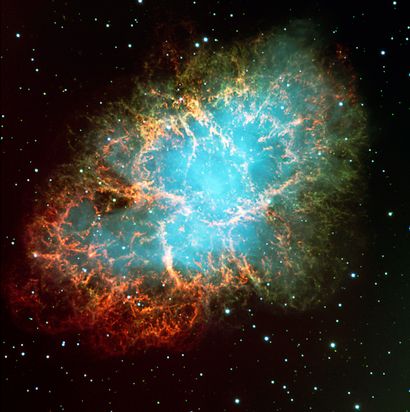 NASA Nasa. This photograph shows a tricolor composite of the famous Crab Nebula....