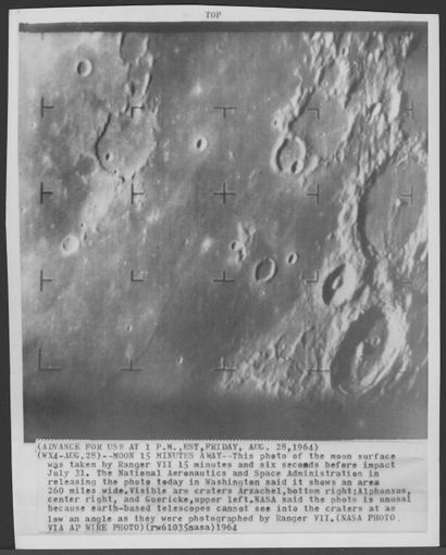NASA NASA. RANGERS 7 mission. View of the lunar surface 15 minutes and 6 seconds...
