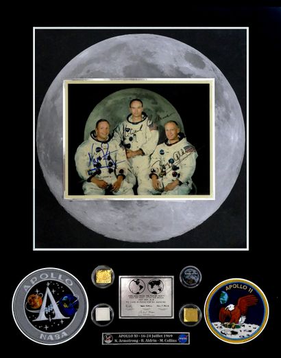 NASA 
Apollo XI : photo couleur dédicacée par l'équipage de la Mission Apollo XI,...