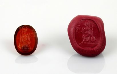 null Intaglio representing Athena seated and holding a victory

Carnelian 1.7 cm

Modern...