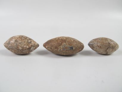 null Three slingshot bullets in olives

Lead 28-32 mm

Roman period 2nd - 3rd ce...