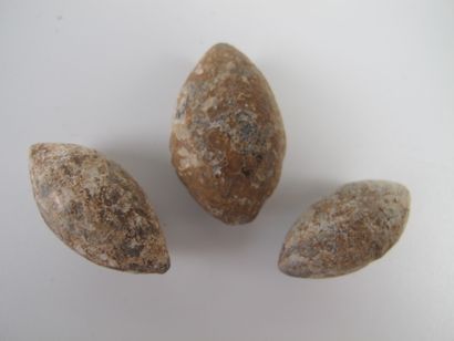 null Trois balles de fronde en olives

Plomb 28-32 mm

Epoque romaine IIe - IIIe...