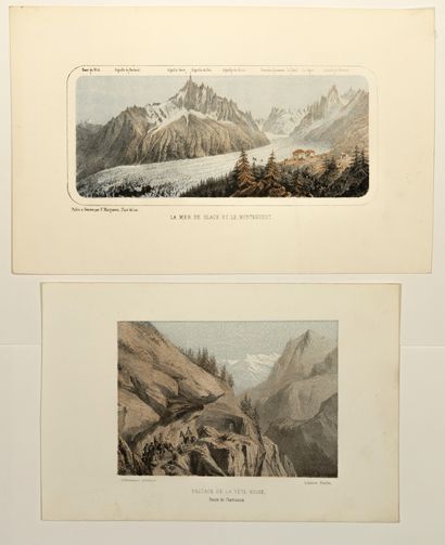 null SAVOIE. 3 Engravings : GLACIERS. Etching (15 x 22,5 cm), period colors, around...