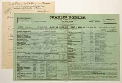 null BORDEAUX (33). 1874. « Circulaire de Charles KŒHLER, 33 rue Notre-Dame à BORDEAUX,...