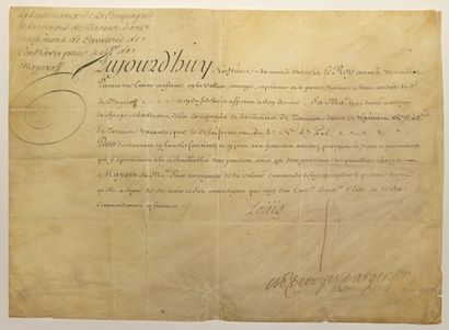 null CAVALERIE DE PENTHIÈVRE – Pièce signée LOUIS (Secrétaire) , et contresignée...