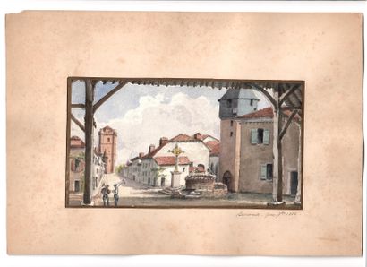 null GERS (32). View of "BASSOUES, Gers, September 1886. Watercolor drawing, mounted...