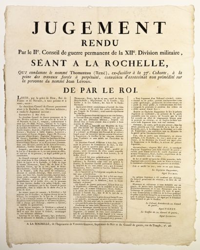 null CHARENTE-MARITIME. "JUDGMENT rendered by the 2nd Permanent War Council of the...