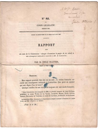 null Alphonse de LAMARTINE. "Report made in the name of the Commission in charge...