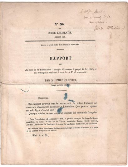 null Alphonse de LAMARTINE. « Rapport fait au nom de la Commission chargée d’examiner...