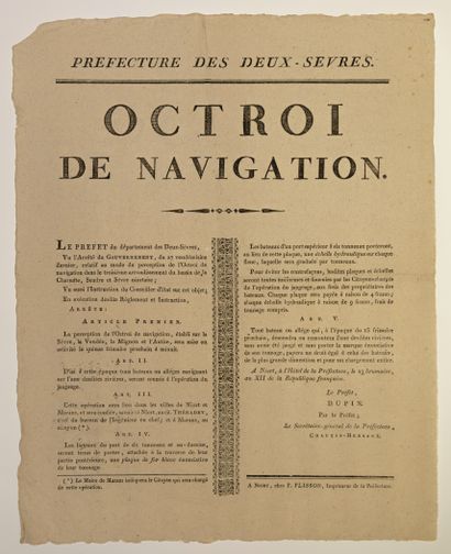 null INTERIOR NAVY. CUSTOMS. "Art. 1) the collection of the right of Octroi de Navigation,...