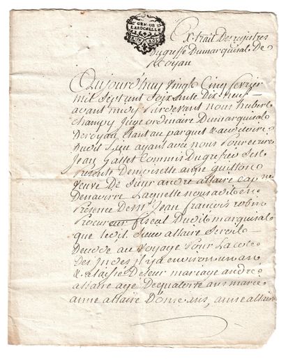ROYAN (17). 1779. Extrait des Registres du...