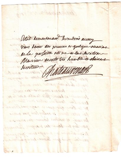 null D’AYMAR DE CHÂTEAURENARD. Superbe lettre A.S. du Marquis d’Eymar de CHÂTEAURENARD,...
