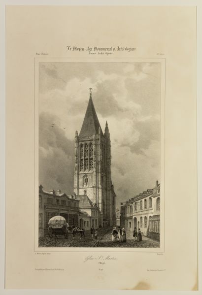 null ORNE. 2 Lithographs of Auguste DEROY (1823-1906): " Church ST MARTIN of AIGLE...