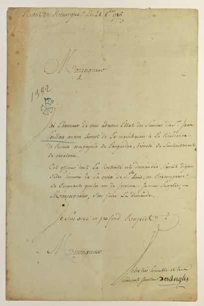 CROIX DE SAINT LOUIS – Lettre signée “DES...