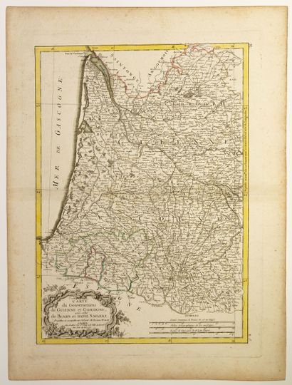 null GUIENNE, GASCOGNE, BÉARN. Carte de 1771. « Carte du Gouvernement de GUIENNE...