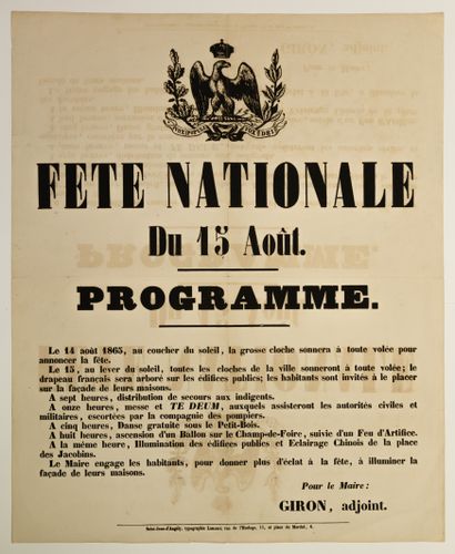 null CHARENTE-MARITIME. « FÊTE NATIONALE du 15 août (1865) » (La Saint Napoléon....