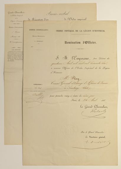 null DÉCORATION MILITAIRE - Nomination d’OFFICIER de l’Ordre Impérial LÉGION D’HONNEUR...