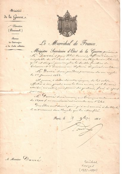 null MILITARY PAPERS of Mr. DARRÉ (Jean-Félix-Osmin) Principal Administration Officer...