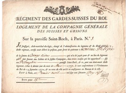 null "RÉGIMENT DES GARDES-SUISSES DU ROI" (Header) - Lodging of the General Company...