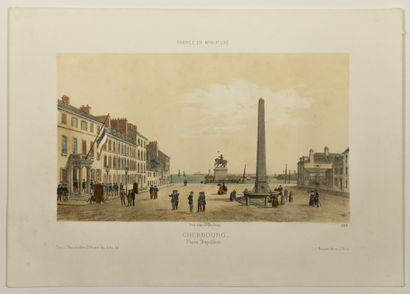 null MANCHE. CHERBOURG. 2 Lithographs XIXth : " CHERBOURG, view taken from the mountain...