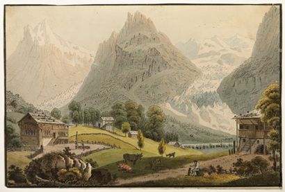 null SAVOIE. 3 Engravings : GLACIERS. Etching (15 x 22,5 cm), period colors, around...