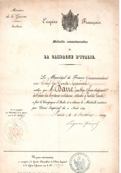 null MILITARY PAPERS of Mr. DARRÉ (Jean-Félix-Osmin) Principal Administration Officer...