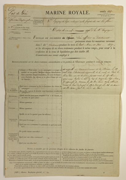 null PORT OF GOREA (Dependency of SENEGAL). Royal Navy. Day sheet of an Officer,...