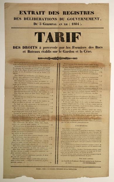 null GARD. « TARIF des Droits à percevoir par les Fermiers des Bacs et Bateaux établis...