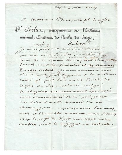 null TARN. Letter A.S. "François FERLUS, Correspondent of the National Institute,...