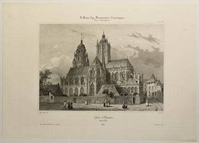 null ORNE. 2 Lithographs of Auguste DEROY (1823-1906): " Church ST MARTIN of AIGLE...