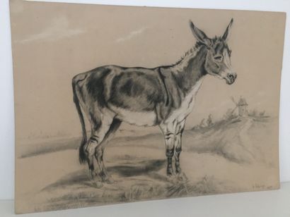 null LITERGE: L'âne devant son moulin. Lithographie sur papier, datée 1859. 28 x...
