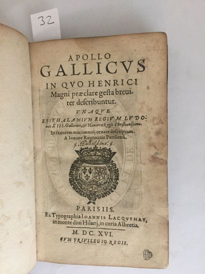 null ROGUENANT (Jean): Apollo Gallicus, in quo Henrici Magni praeclare gesta breviter...