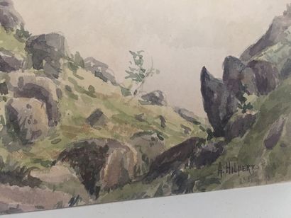null PAYSAGES - Réunion de 5 aquarelles sur papier: trois signées Alfred HILPERT...