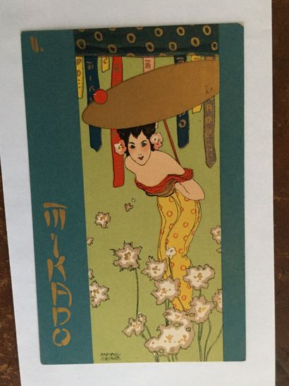 null Raphaël KIRCHNER: Carte lithographiée d'époque Art Nouveau de style japonisant...