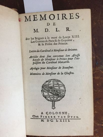 null LA ROCHEFOUCAULD: Memoirs. Cologne, Van Dyck, 1663. In-12 full tan glazed calf,...