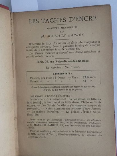 null BARRES (Maurice): Les tâches d'encre. Gazette mensuelle. 1884. Un volume grand...